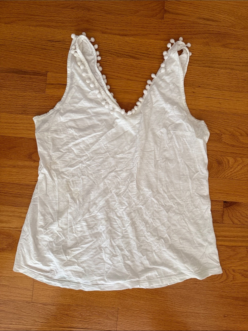 Lilly Pulitzer White Pom-Trim Scoop Neck Tank